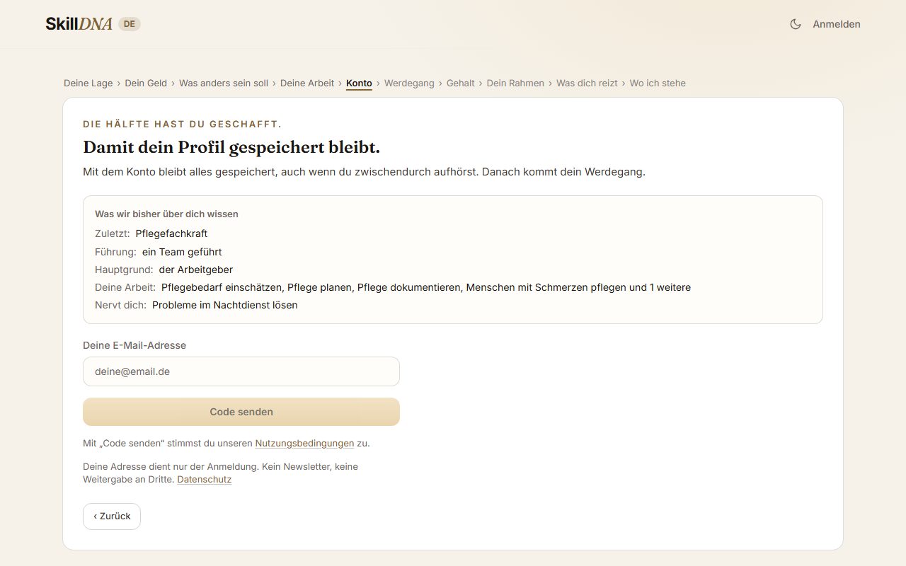 SkillDNA: Zwischenstand mit allem, was bisher über die Person bekannt ist