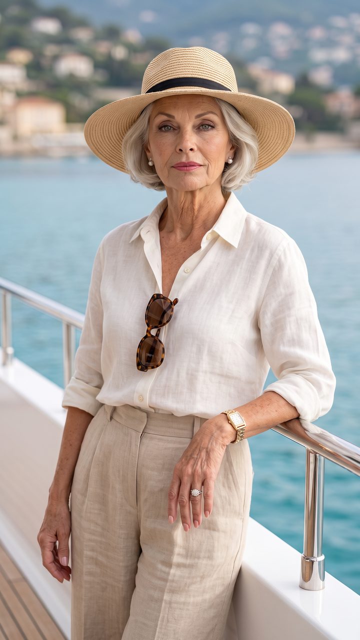Victoria von Valmont an der Reling einer Jacht, KI-generiertes Standbild